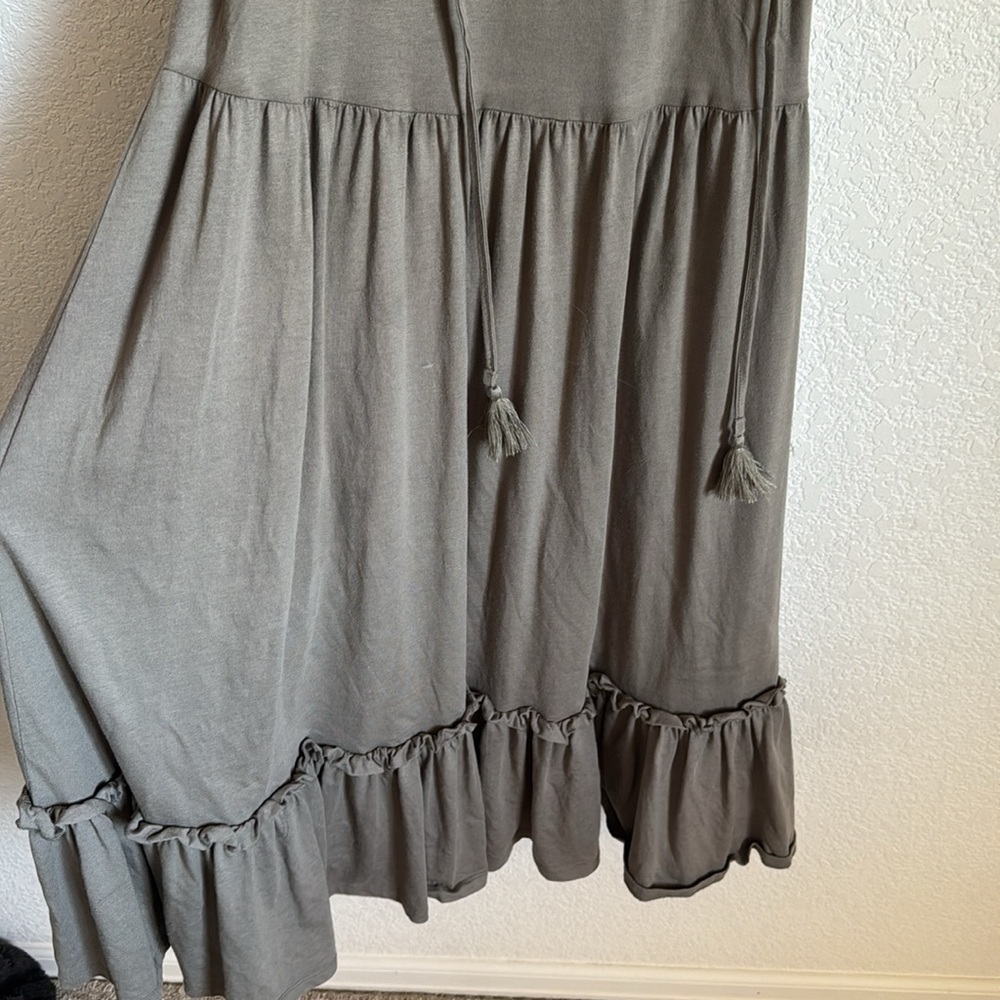 Rebecca Minkoff boho Cold Shoulder Ruffle Midi Dress Army Green size S - Picture 5 of 10